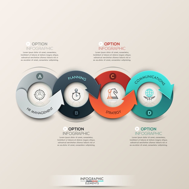 Modern infographics options banner with 4-part arrow process.