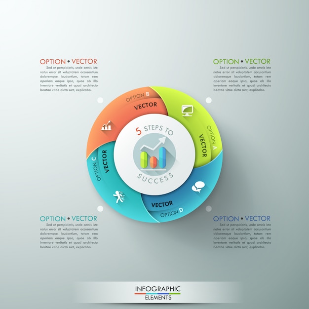 Insegna moderna di opzioni di infographics con il diagramma a torta in 4 parti