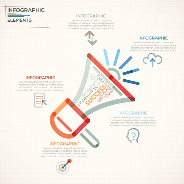 Insegna moderna di opzioni di infographics con il megafono variopinto