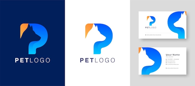 Modern Initial Lettering Mark P Letter with Pet Dog Cat and animal with Premium Business Card