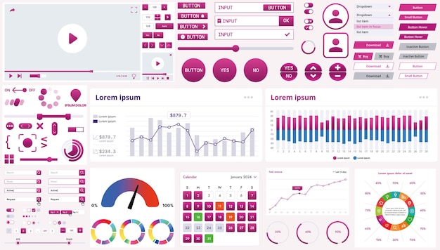 A modern interface kit with buttons graphs and elements for creating web applications and dashboards ideal for business statistics and finance