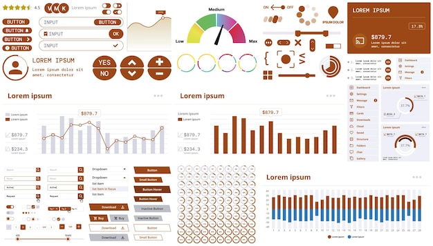 a modern interface kit with buttons graphs and elements for creating web applications and dashboards ideal for business statistics and finance