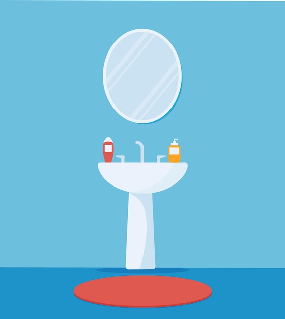 Modern interior of bathroom sink and mirror flat vector illustration eps 10