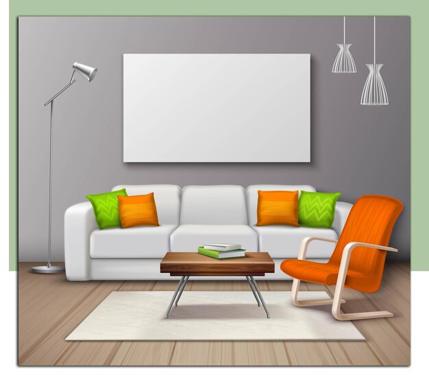 Vector modern interior colors mockup realistic poster