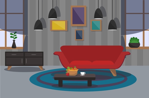 Modern interior of the living room Vector illustration
