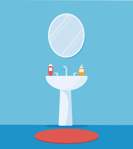 Вектор Современный интерьер раковины и зеркала в ванной комнате плоская векторная иллюстрация eps 10