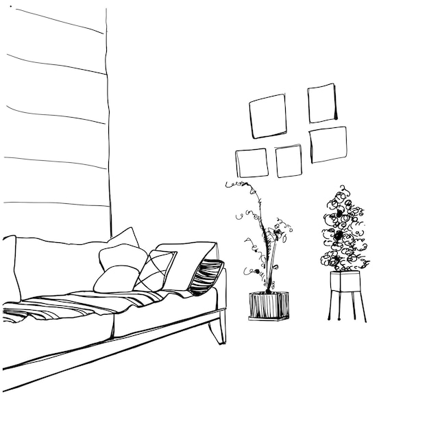 Modern interior room sketch Hand drawn furniture home