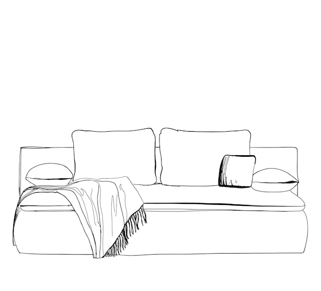 Modern interior room sketch Hand drawn sofa