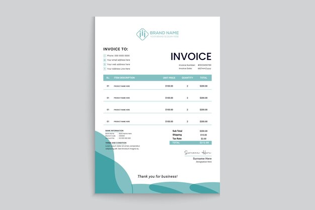 Vector modern invoice design black and blue color