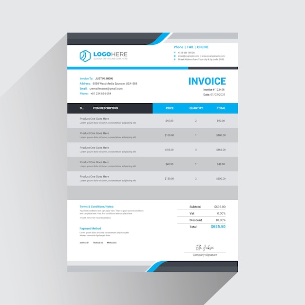 Modern invoice design template