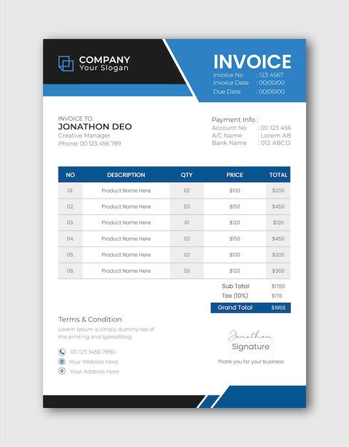 Vector modern invoice design template