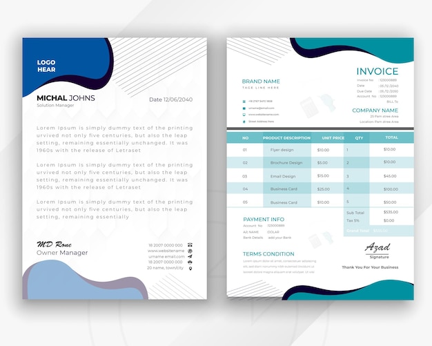 Modern invoice and professional business letterhead design template