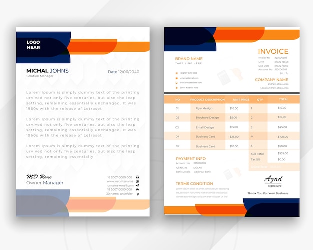 Modern invoice and professional business letterhead design template