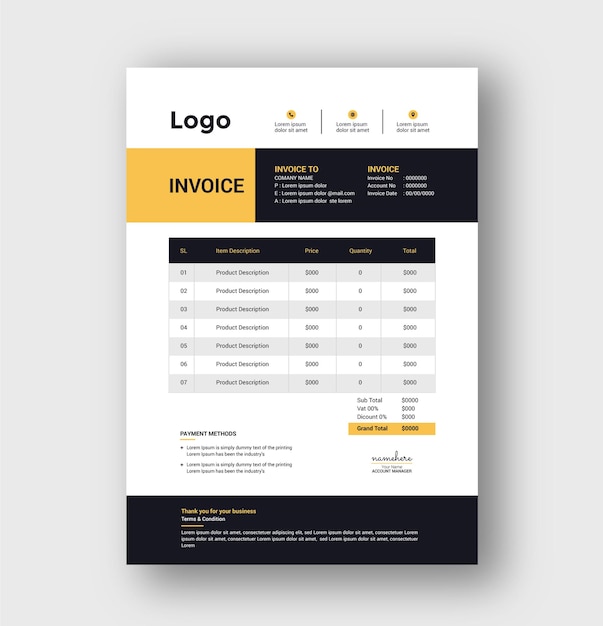 Modern Invoice Template and Bill Invoice Design