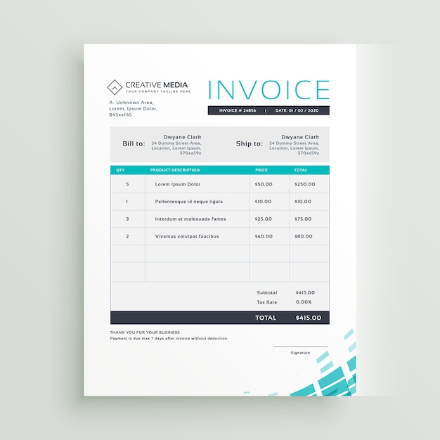 Modern invoice template vector design