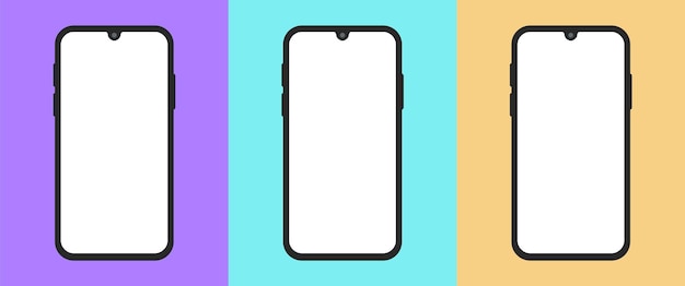 現代の孤立したスマートフォン セット カラフルなモックアップ イラスト テンプレート