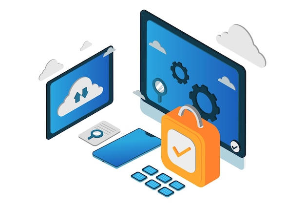 Modern isometric cloud security concept illustration