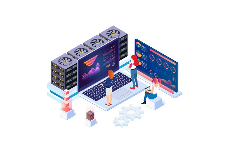 Vector modern isometric data analysis illustration