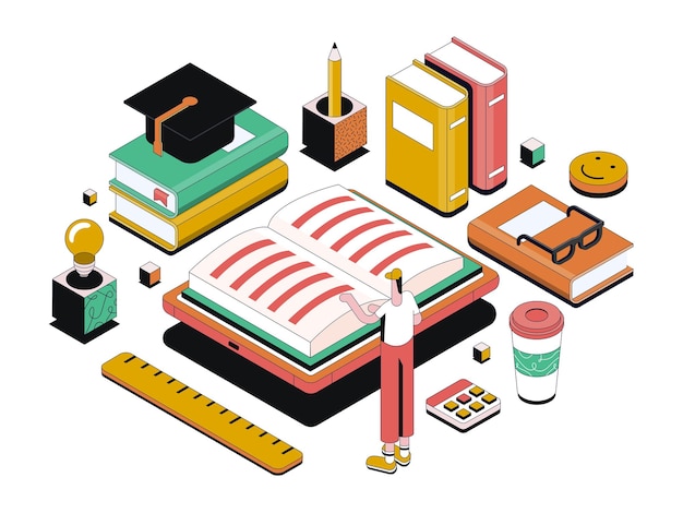 Modern isometric illustration design online education