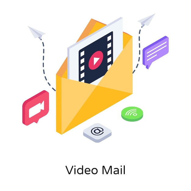 A modern isometric illustration of video mail