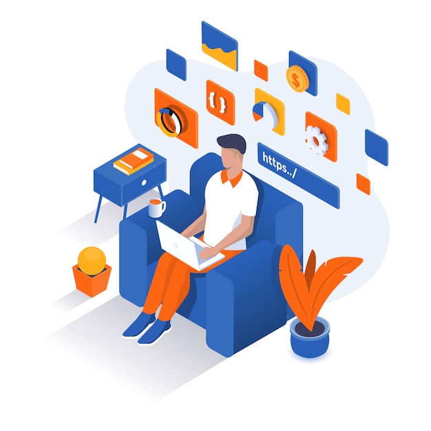 Modern Isometric Illustration  - Work From Home