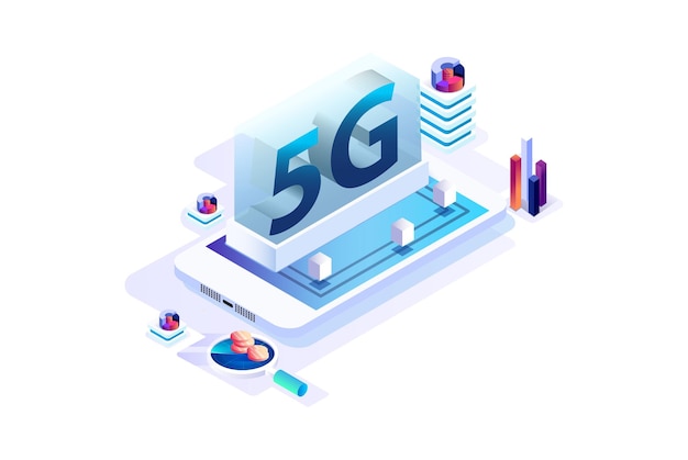 Modern isometric internet speed technology. online based illustration