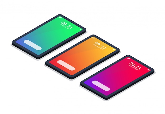 Modern isometric mockup phone with gradient color summer