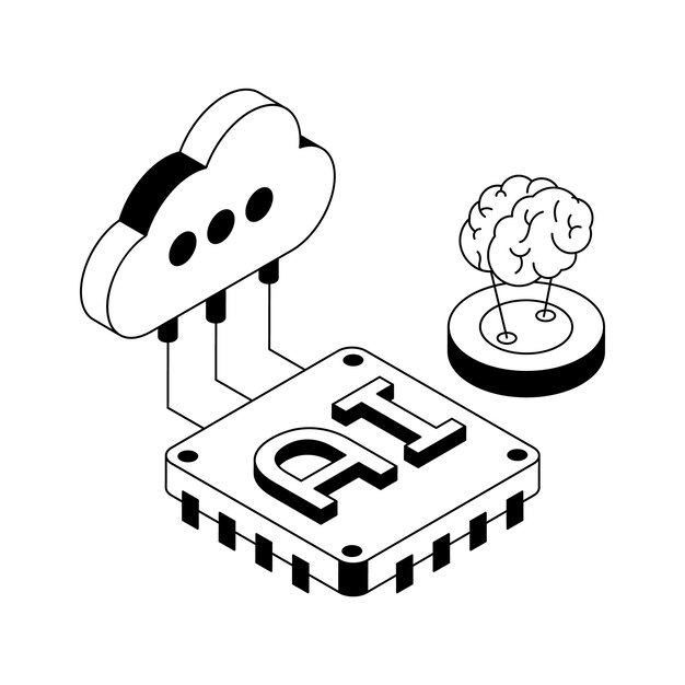 AI ストレージの近代的なアイソメトリック・アウトラインアイコン