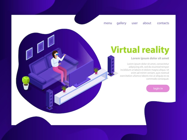 ベクトル webページとモバイルサイトの開発のための現代の等尺性バーチャルリアリティベクトルイラストデザイン