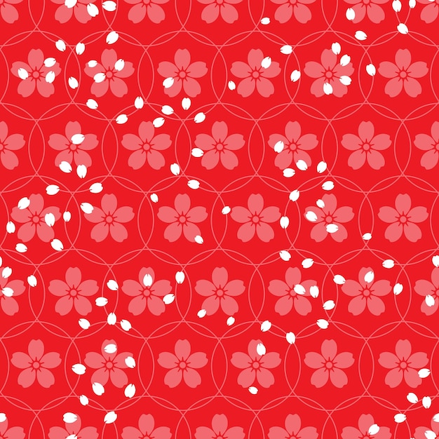 Forma geometrica moderna giapponese cheryy bloossom di fiori di sakura modello senza cuciture vector eps10, design per moda, tessuto, tessile, carta da parati, copertina, web, avvolgimento e tutte le stampe su rosso