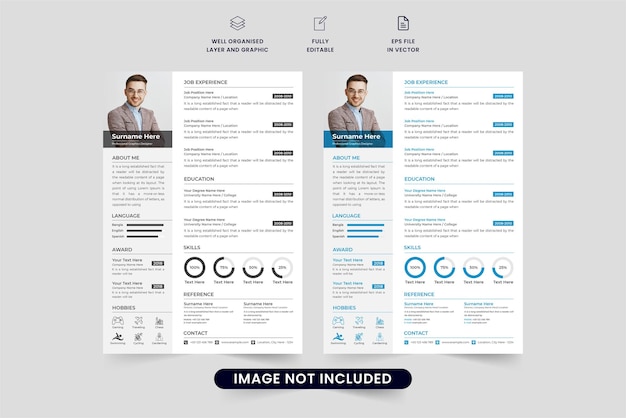 공식 인턴십 회사 직원 이력서 및 사진 자리 표시자가 있는 Cv 템플릿 벡터를 위한 현대적인 작업 응용 프로그램 레이아웃 디자인 어둡고 파란색이 있는 미니멀리스트 Cv 레이아웃 디자인