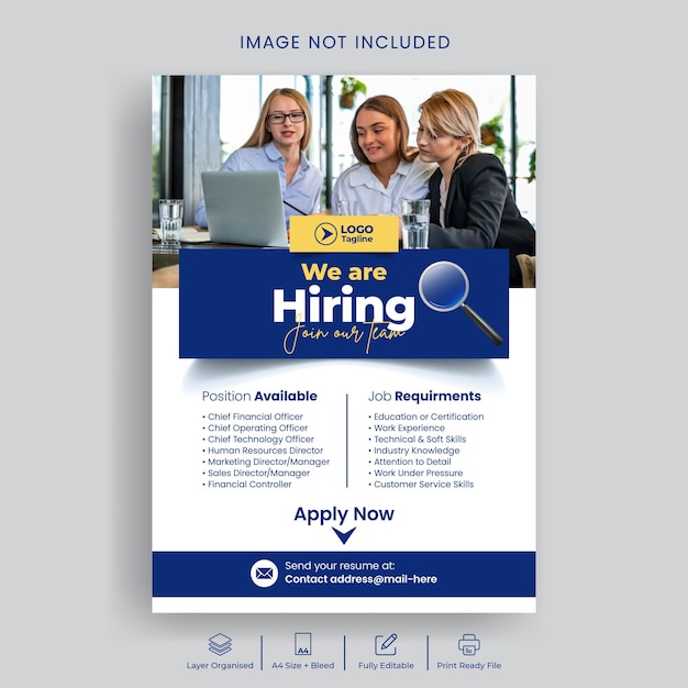 Vector modern job hiring print flyer or poster template design