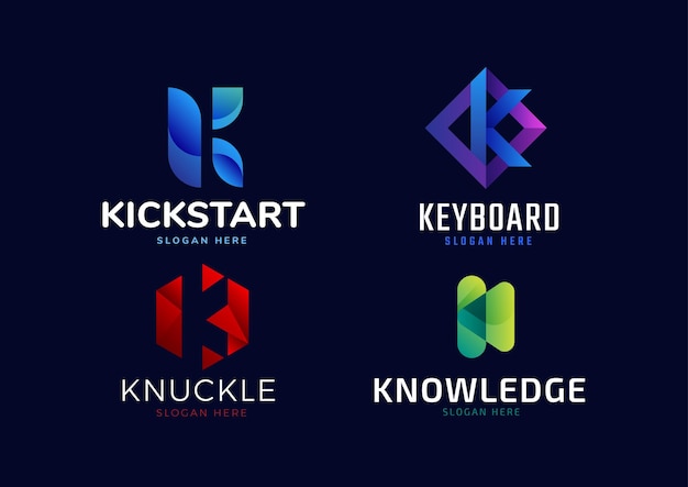 Vector modern k initial gradient adaptive logo set