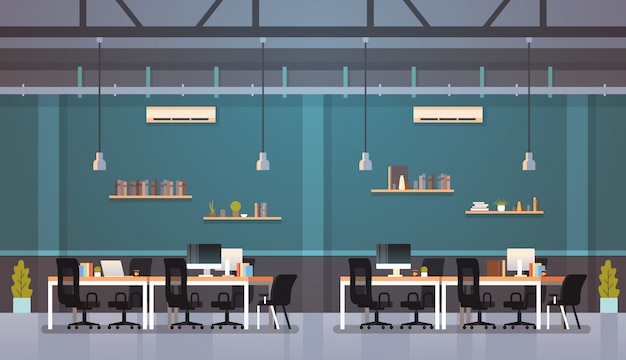 modern kantoor interieur werkplek bureau creatief co-working center werkruimte vlak horizontaal