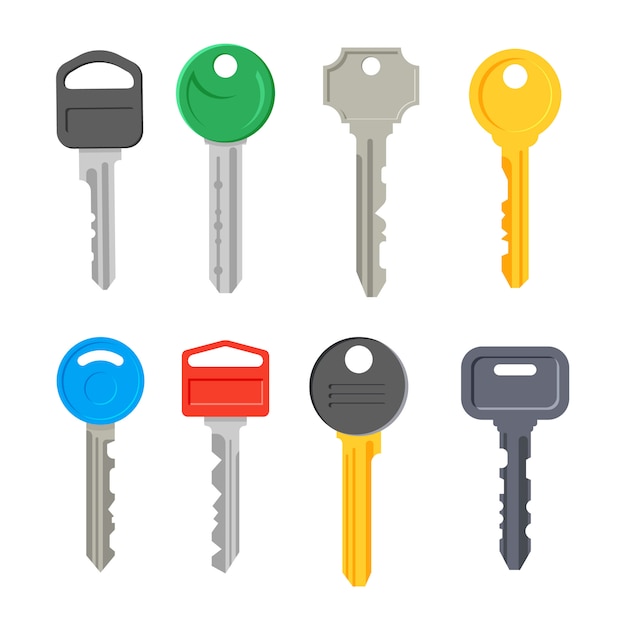 Modern keys vector set isolated. House security safety tool.