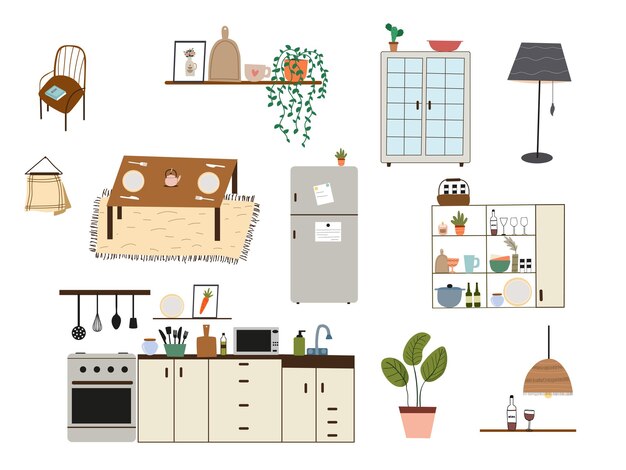 Vector modern kitchen design comfortable home decor flat vector illustration