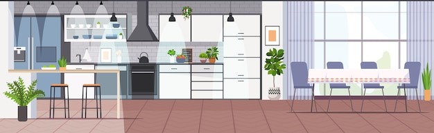 Vector modern kitchen interior empty no people house room