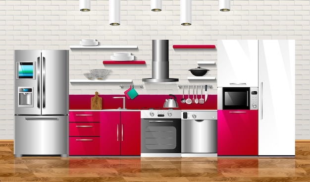 Vector modern kitchen interior vector illustration kitchen pink