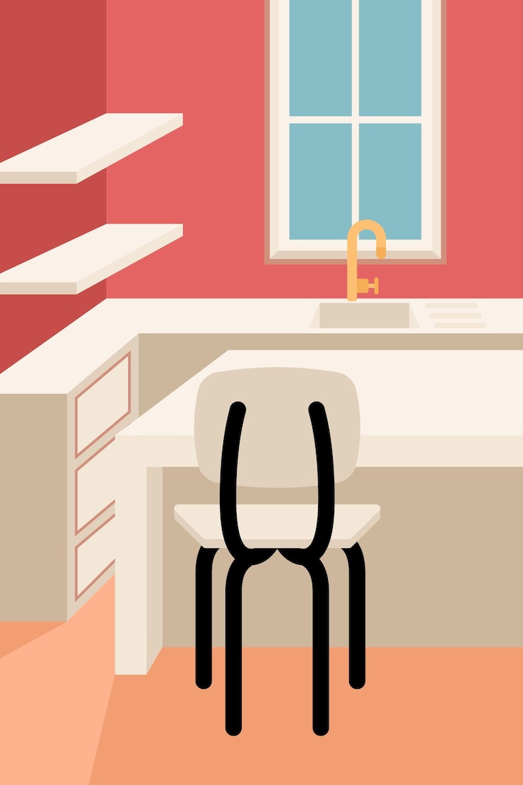 Vector modern kitchen interior with chair and window