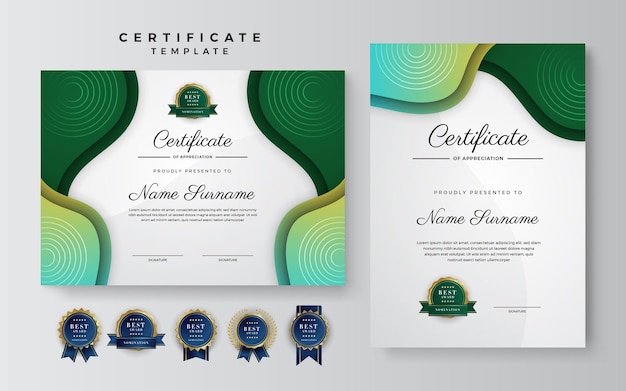 Modern kleurrijk certificaatontwerp award waardering prestatiesjabloon Certificaat met luxe patroondiploma Vectorillustratie en luxe premium badgesontwerp met vintage en labels