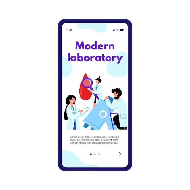 Modern laboratory onboarding page with scientists cartoon vector illustration