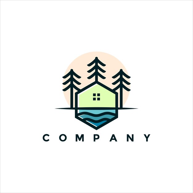 Design moderno del logo della casa sul lago per la tua azienda o azienda
