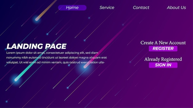 modern landing page template created with abstract bright stars background