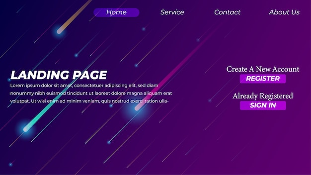 Modern Landing Page template created with abstract bright stars background