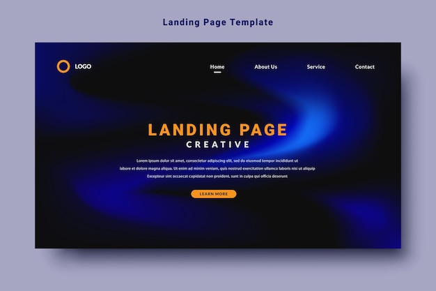 Vector modern landing page template design blue color gradation fluid style dark background vector