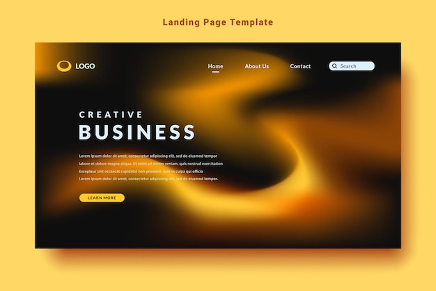 Modern landing page template design orange color gradation fluid style dark background vector