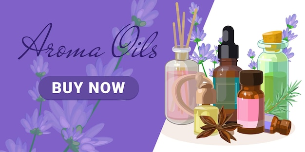 Vector modern landing page with buttons or template for banner for aromatherapy and relax studio massage salons shops and production of aroma candles oils cosmetics and other aroma and relax accessories