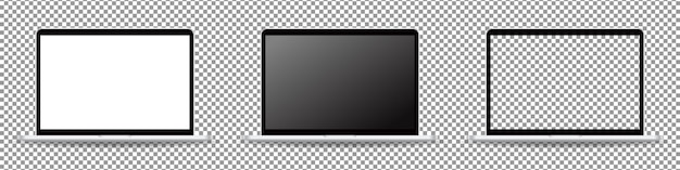 現代のラップトップコンピューターセット。空白の画面を持つノートパソコン。透明な背景に分離されました。リアルなイラスト。
