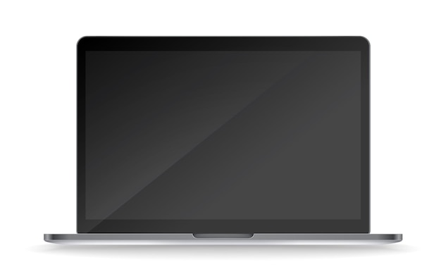 현대 노트북 흰색 배경에 고립입니다. 어두운 화면