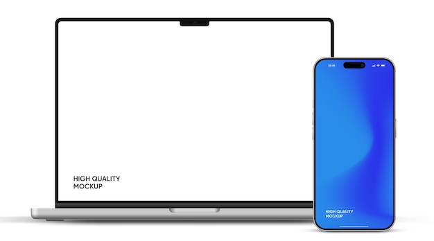 Modern laptop mockup front view and smartphone mockup high quality isolated on white background Not